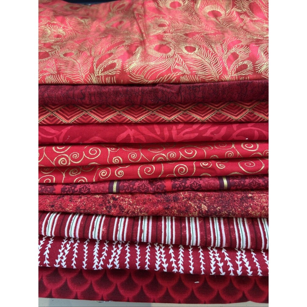 Shades of Red 10 Pc Fabric Lot Quilting Crafts Sewing Art Project Cotton Prints